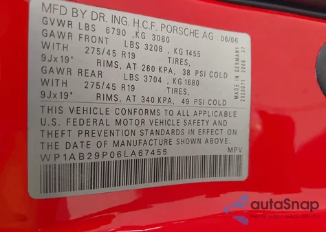 2006 Porsche Cayenne S/S Titanium Edition из США, поврежденный, VIN WP1AB29P06LA67455